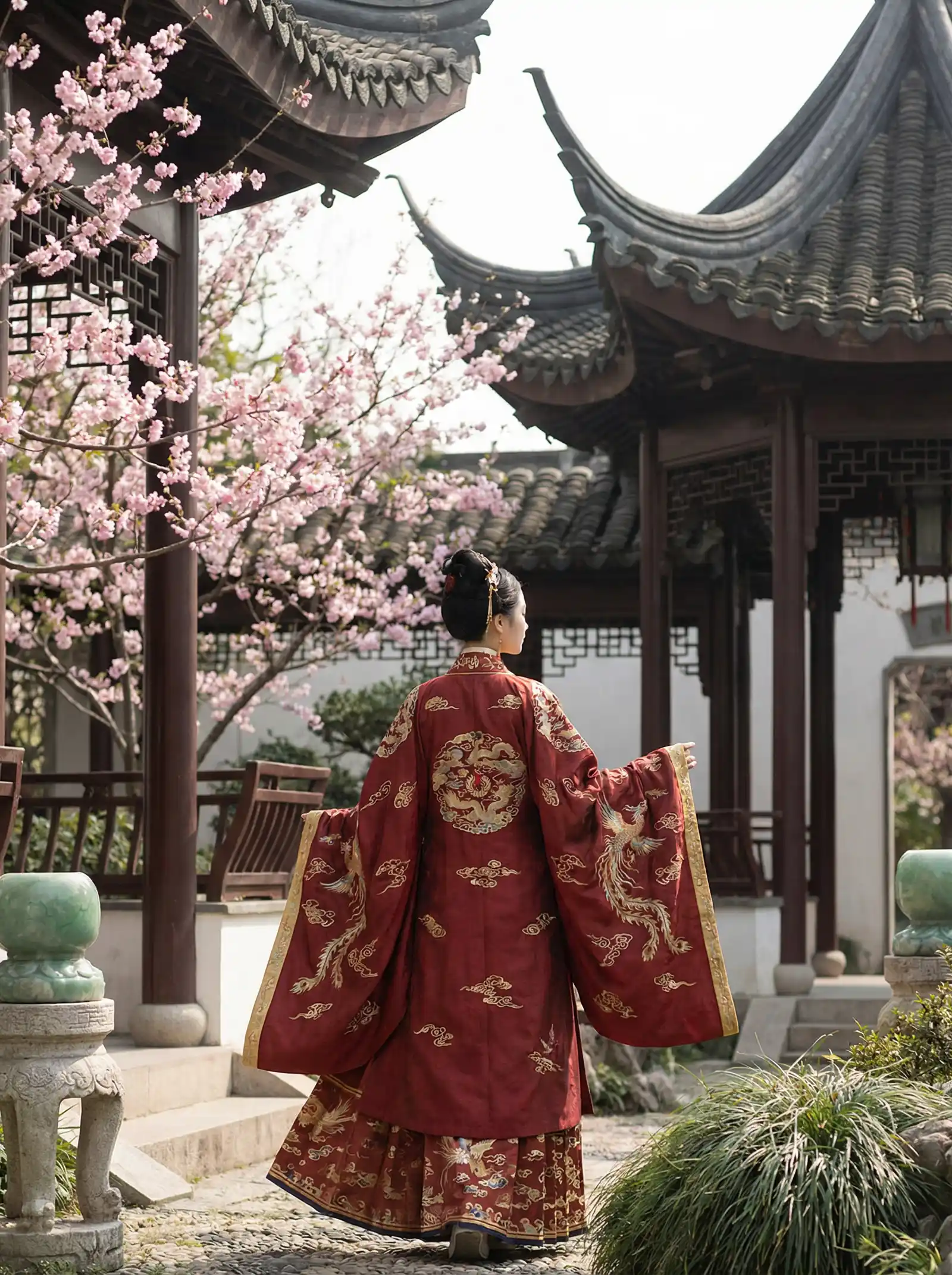 22sese 明制汉服红色凤凰刺绣